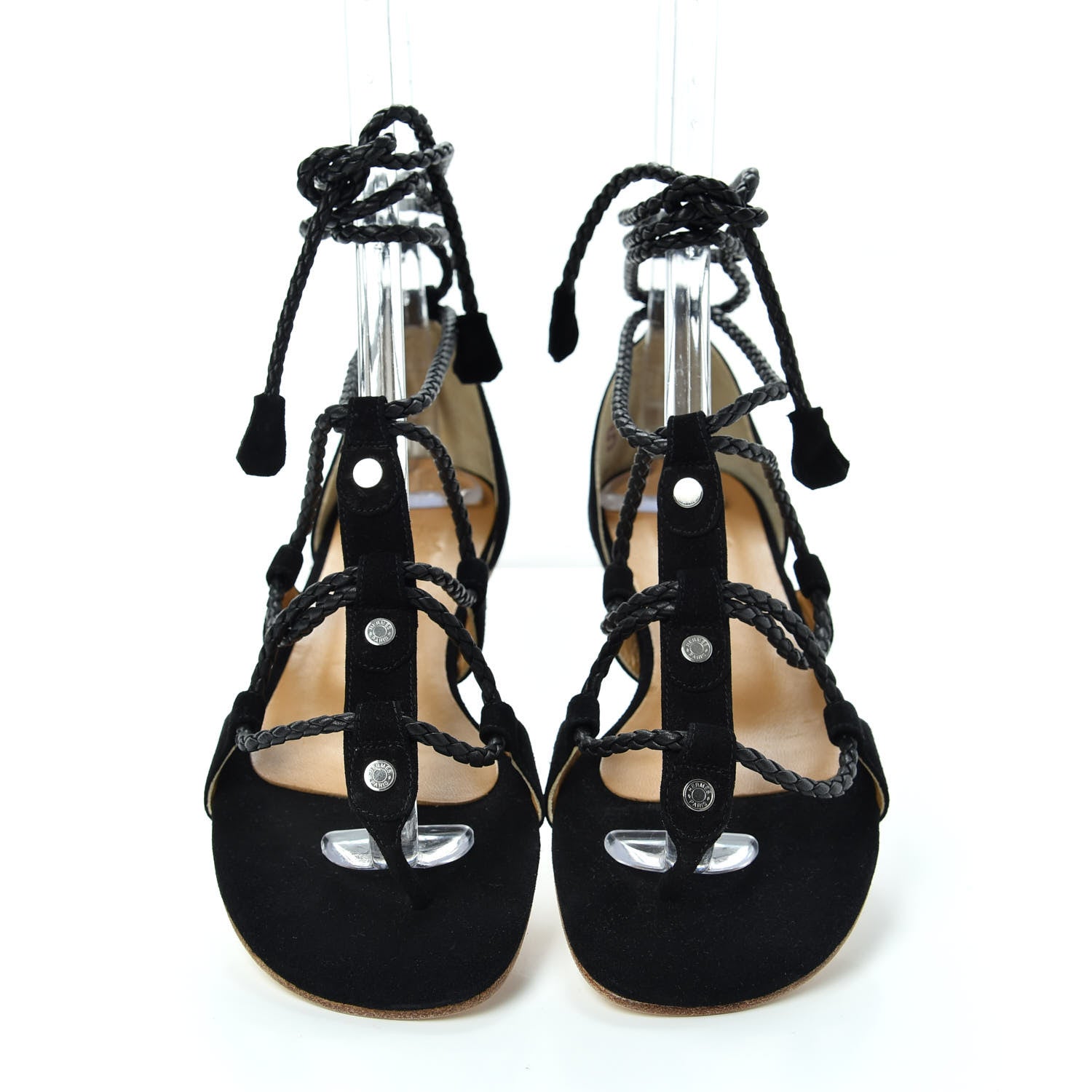 Hermes Suede Gladiator Wrap Sandals 38 Black 5 of 11