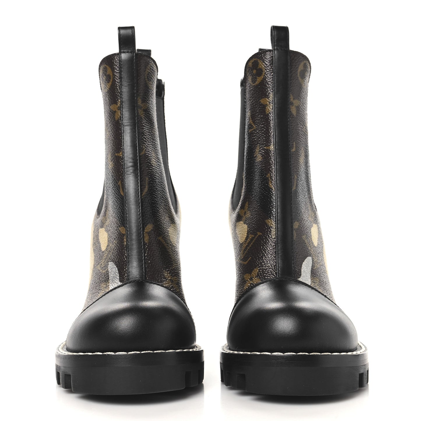 X LOL Patent Calfskin Monogram Star Trail Chelsea Ankle Boots 36 Gold Silver