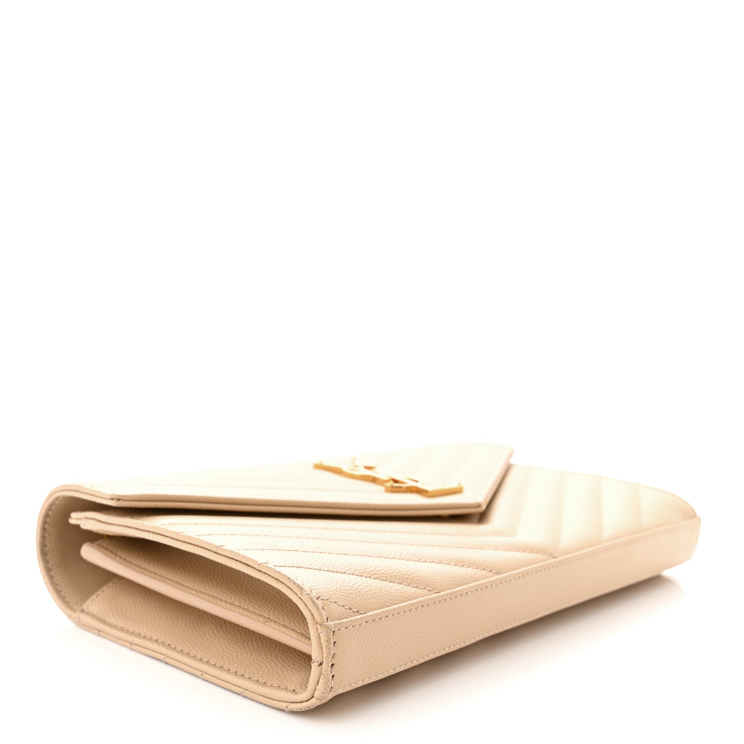 Saint Laurent Grain De Poudre Matelasse Chevron Monogram Chain Wallet Light Beige 4 of 13