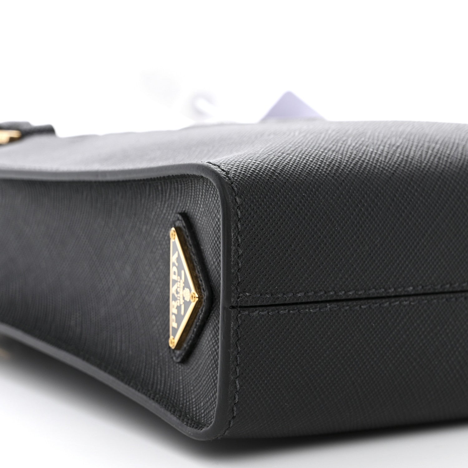 Prada Saffiano Lux Triangle Logo Embossed Small Double Handle Crossbody Tote Black 11 of 12