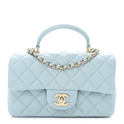 Chanel Lambskin Quilted Mini Top Handle Rectangular Flap Light Blue 1 of 10