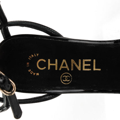 Chanel Patent Quilted Wedge Sandals 36.5 Black 5 of 9