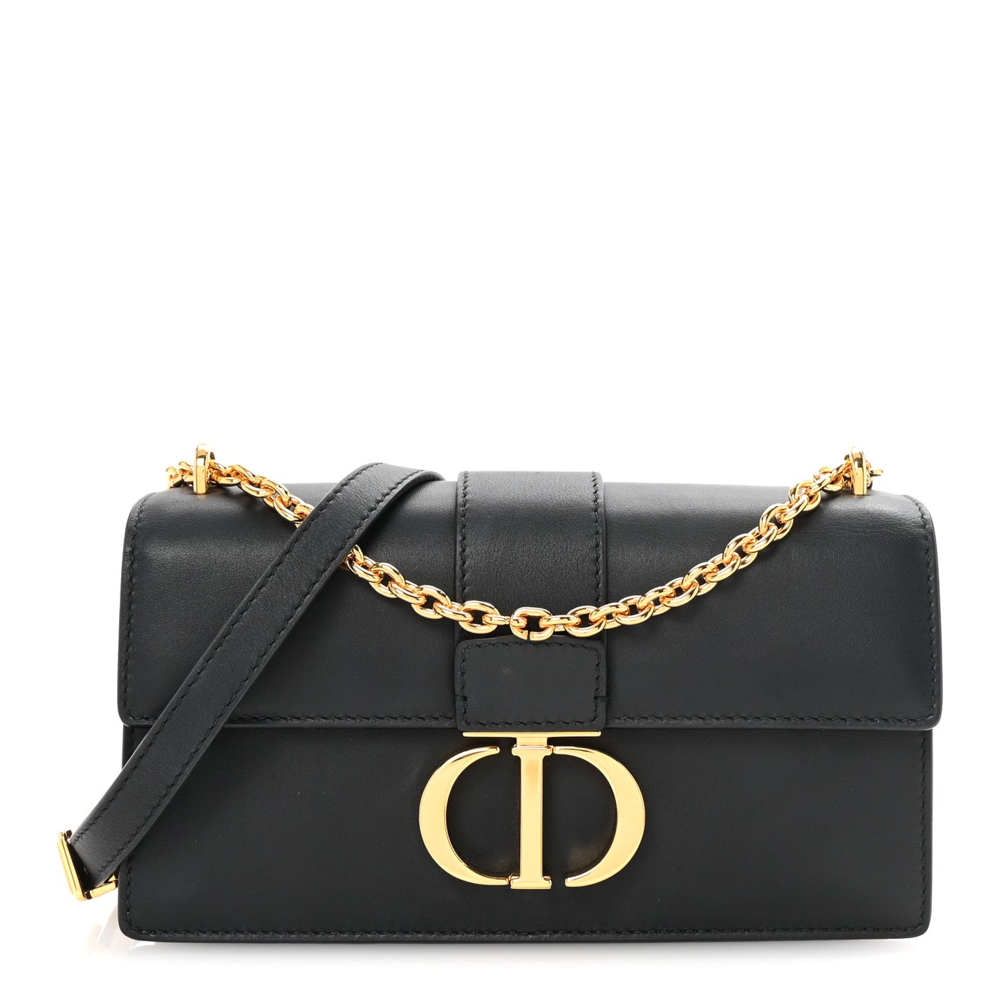 Calfskin 30 Montaigne East West Chain Flap Bag Black