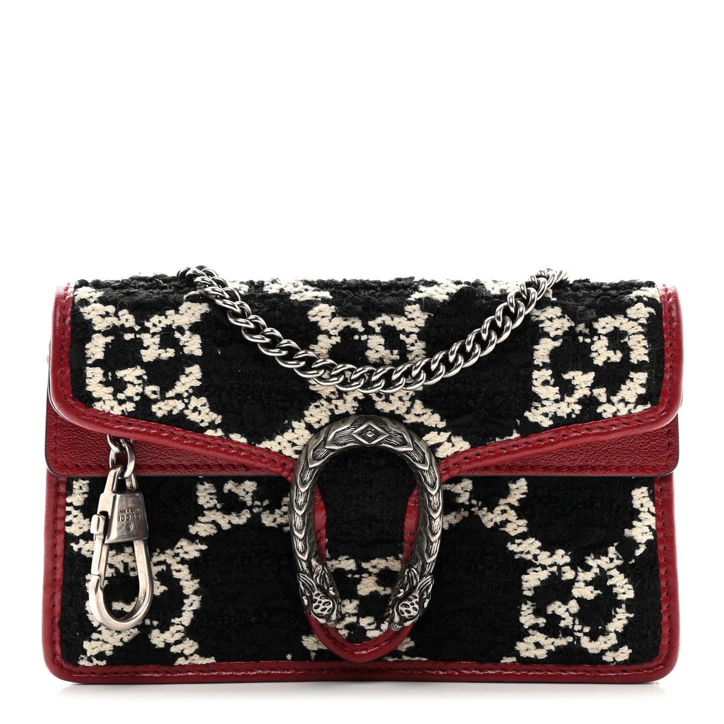 Tweed GG Monogram Super Mini Dionysus Shoulder Bag Black White Romantic Cherry