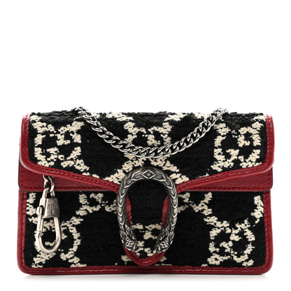 Gucci Tweed GG Monogram Super Mini Dionysus Shoulder Bag Black White Romantic Cherry 1 of 10