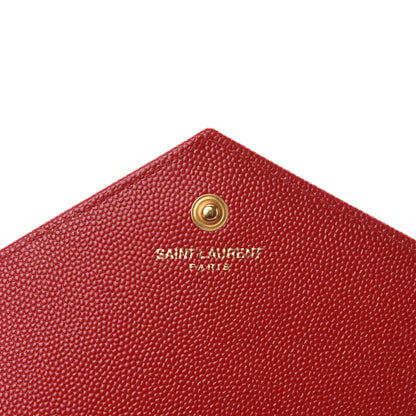 Saint Laurent Grain De Poudre Matelasse Chevron Monogram Chain Wallet Red 8 of 12