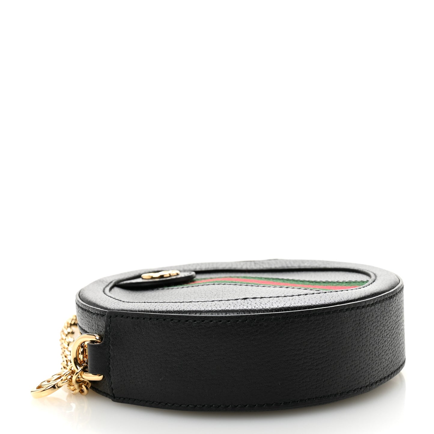 Grained Calfskin Web Mini Ophidia Round Shoulder Bag Black