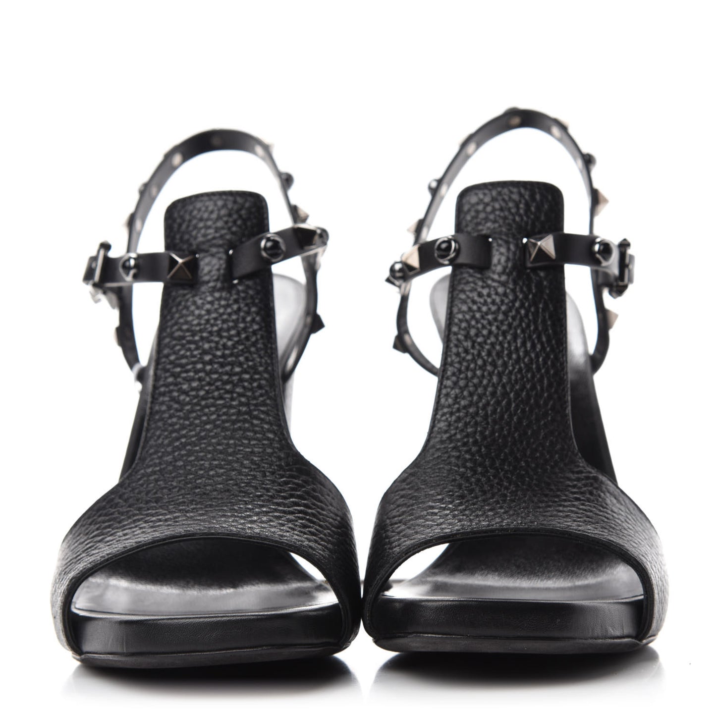 Pebbled Calfskin Onyx Rockstud Rolling Ankle Strap 5/105mm Sandals 38.5 Black