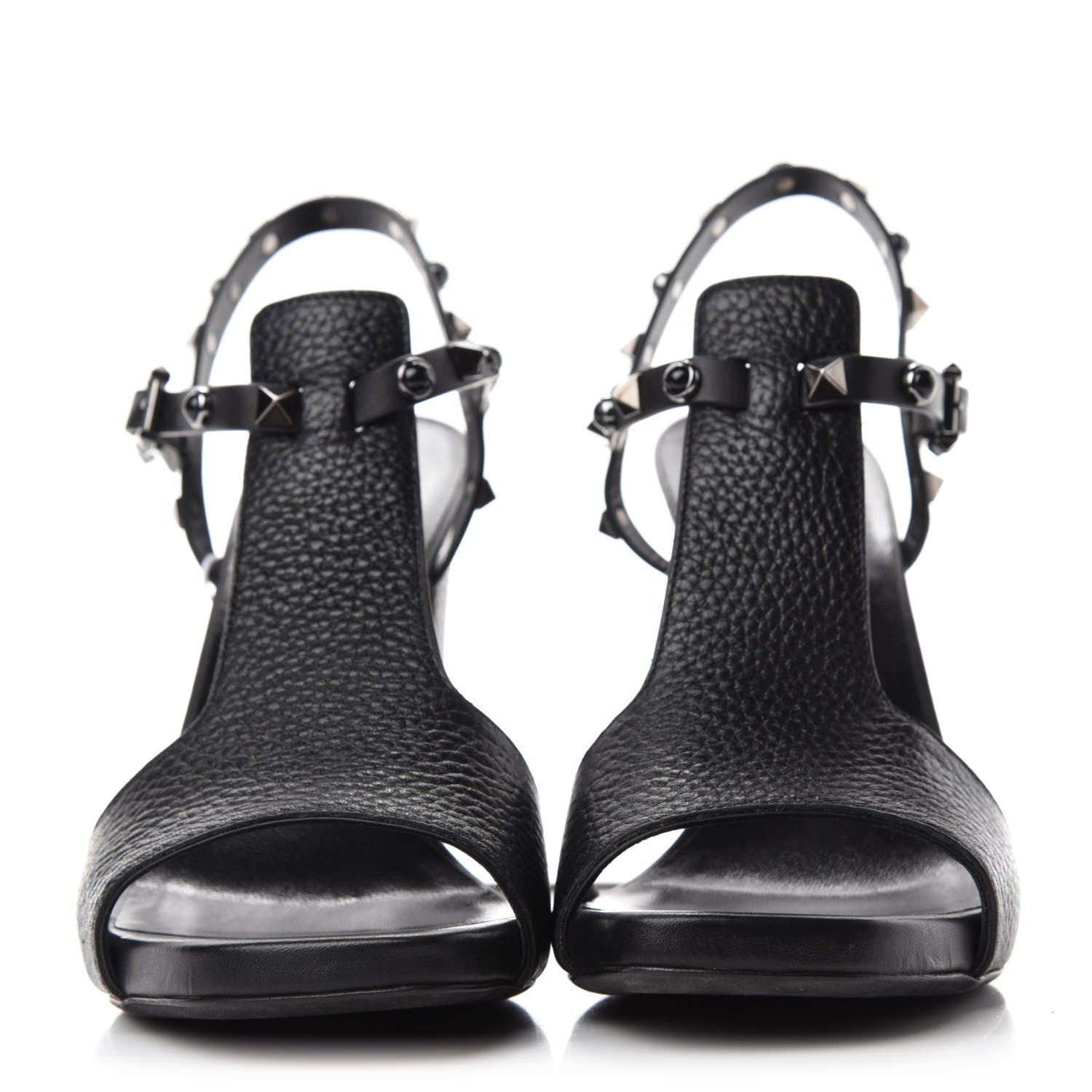 Valentino Garavani Pebbled Calfskin Onyx Rockstud Rolling Ankle Strap 5/105mm Sandals 38.5 Black 2 of 9