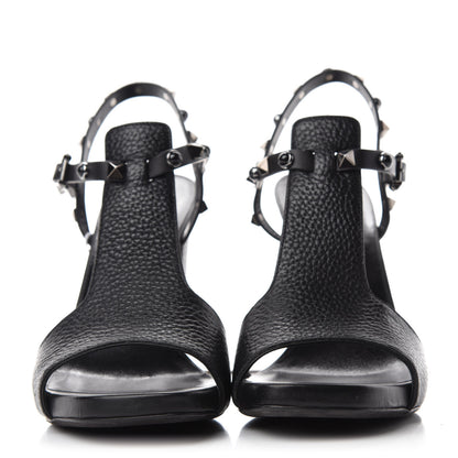 Valentino Garavani Pebbled Calfskin Onyx Rockstud Rolling Ankle Strap 5/105mm Sandals 38.5 Black 2 of 9