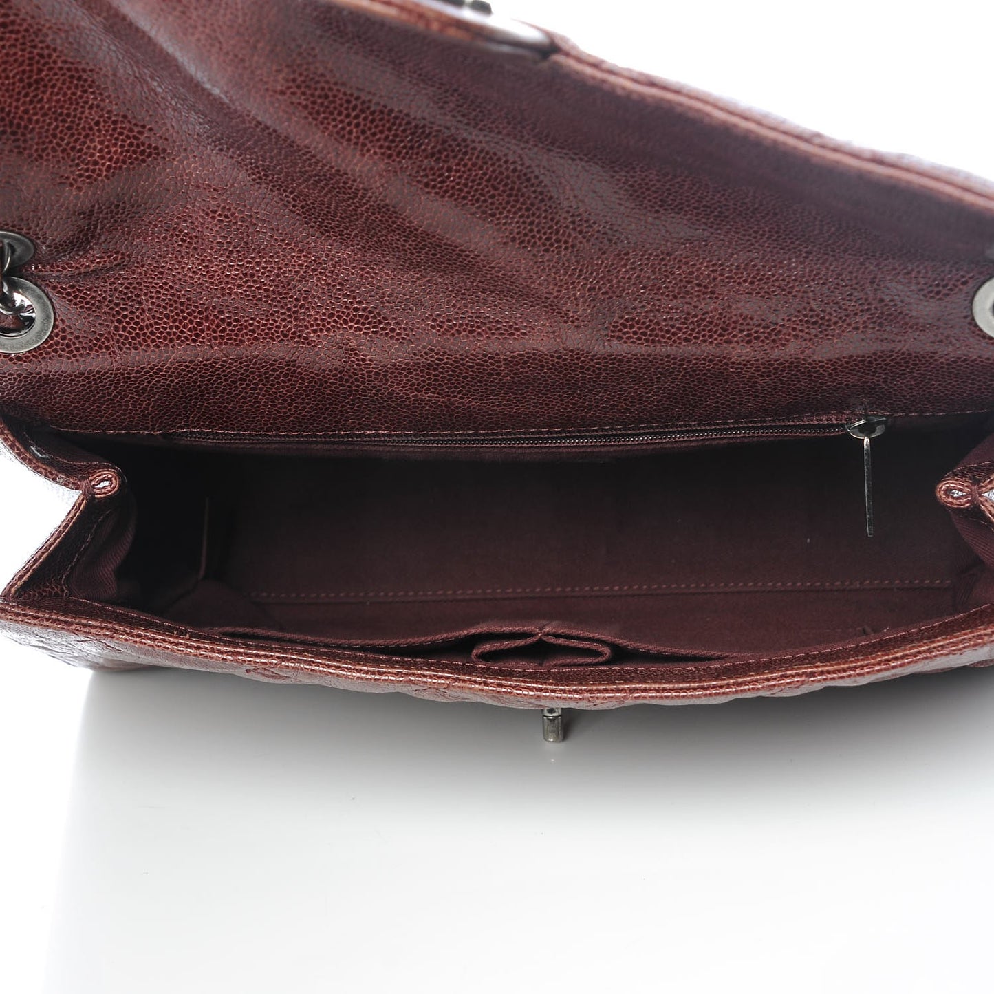 Crumpled Grained Calfskin Jumbo CC Crave Flap Burgundy