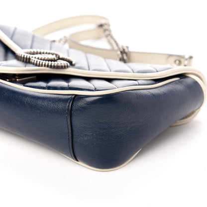 Gucci Azalea Calfskin Matelasse Small Torchon GG Marmont Shoulder Bag Blue Agata Mystic White 9 of 10