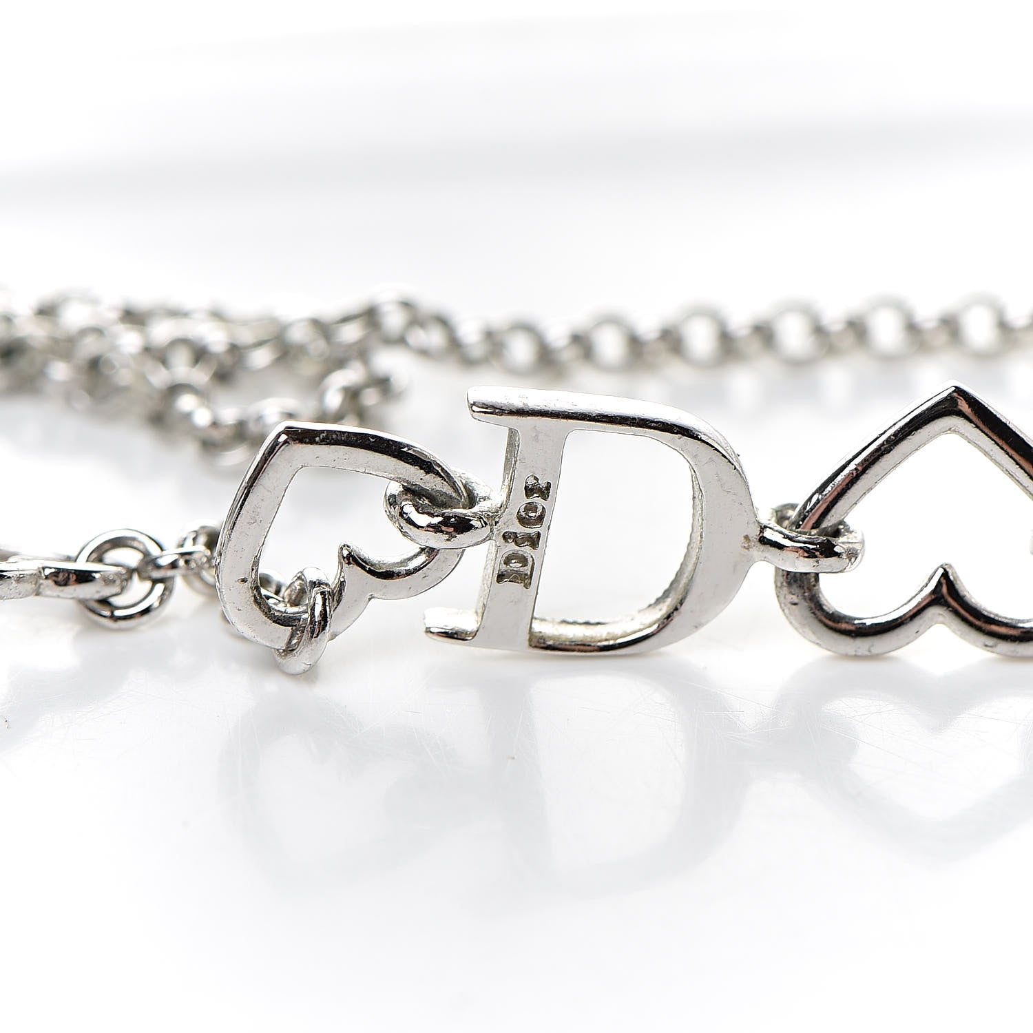Christian Dior Metal Crystal Heart Necklace Silver 5 of 6