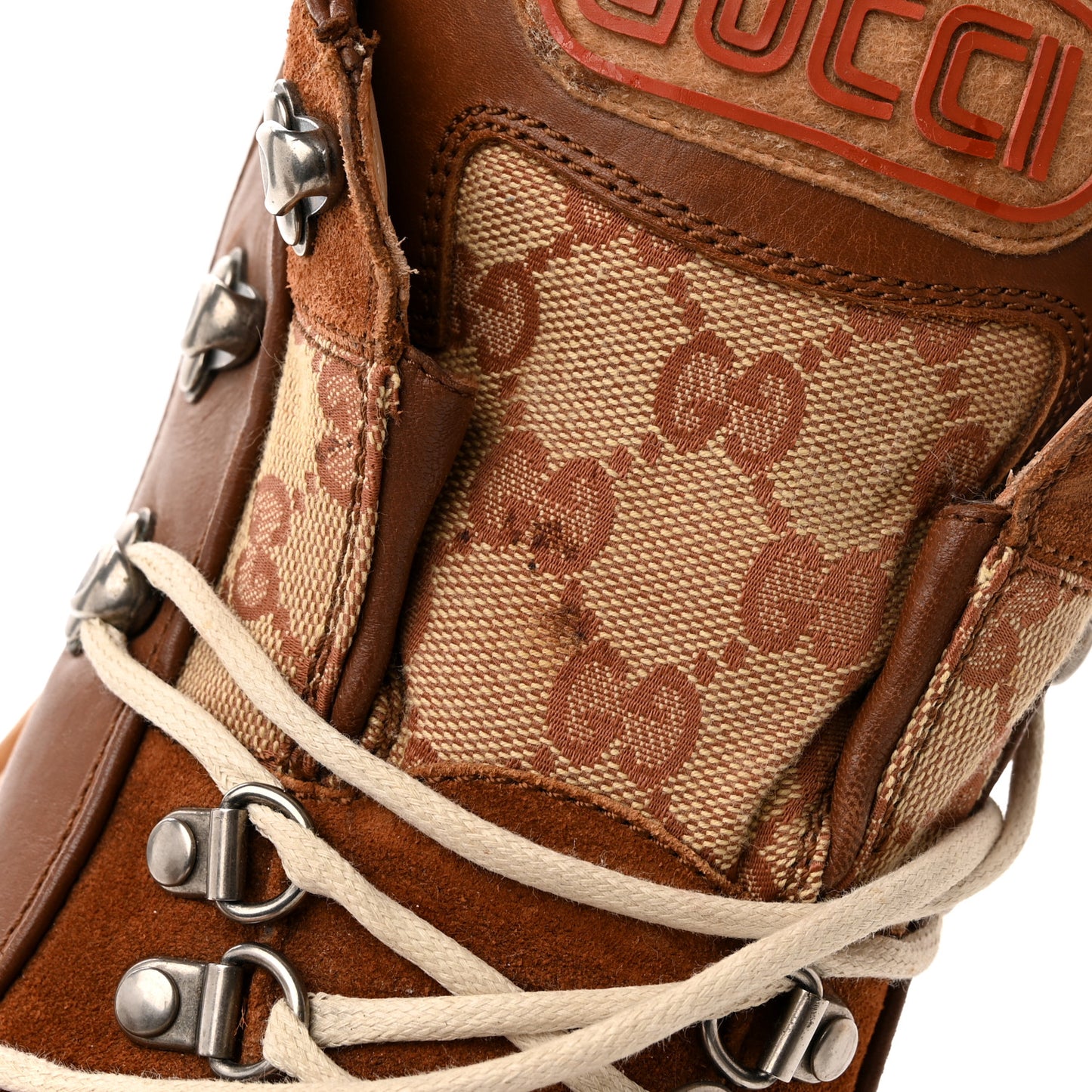 X SEGA Suede Calfskin GG Monogram Mens Flashtrek Sneakers 6.5 New Cuir Beige Ruggine