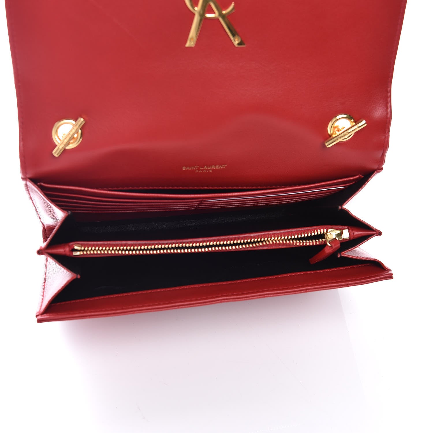 Saint Laurent Lambskin Matelasse Monogram Vicky Chain Wallet Rouge Eros 7 of 10