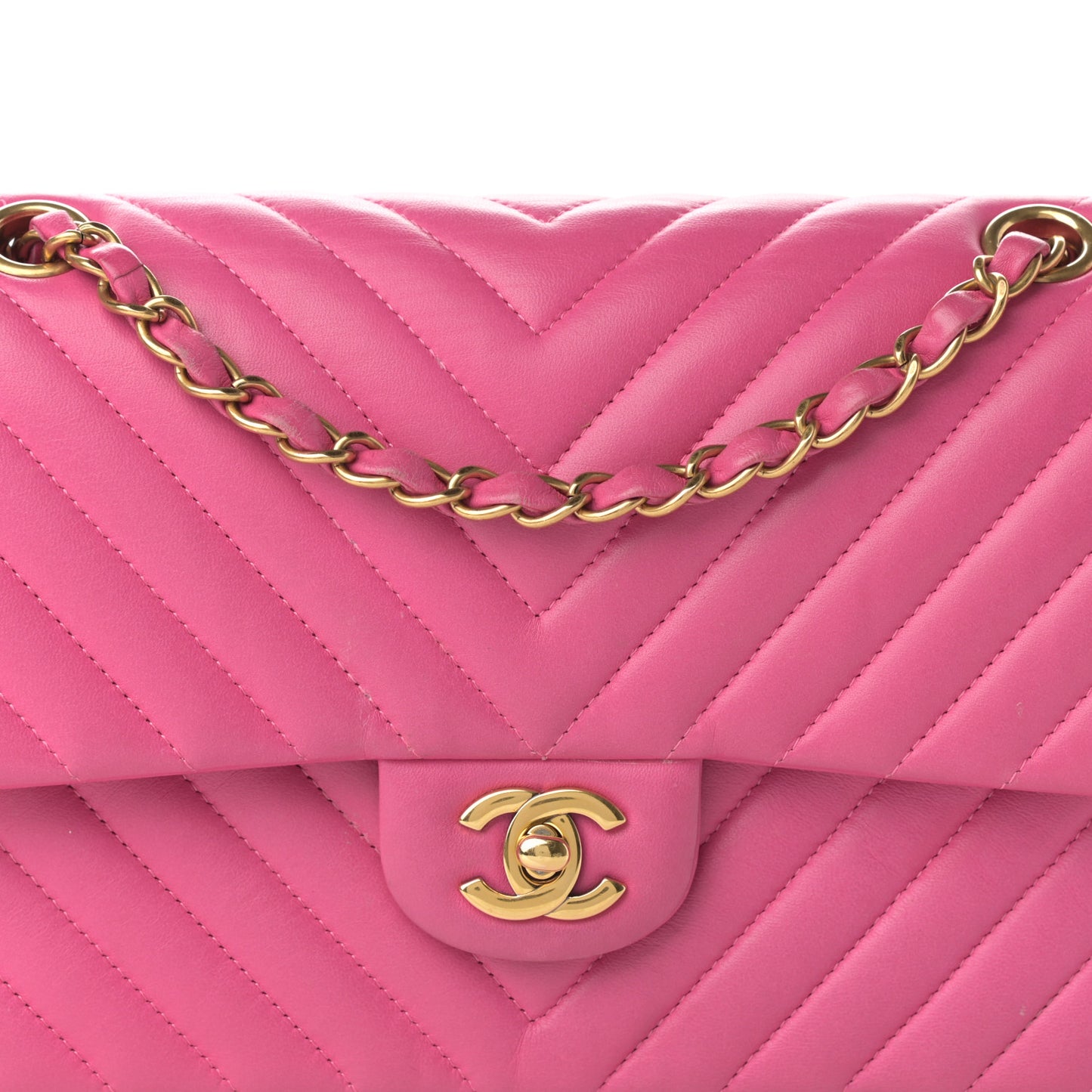 Lambskin Chevron Quilted Medium Double Flap Pink