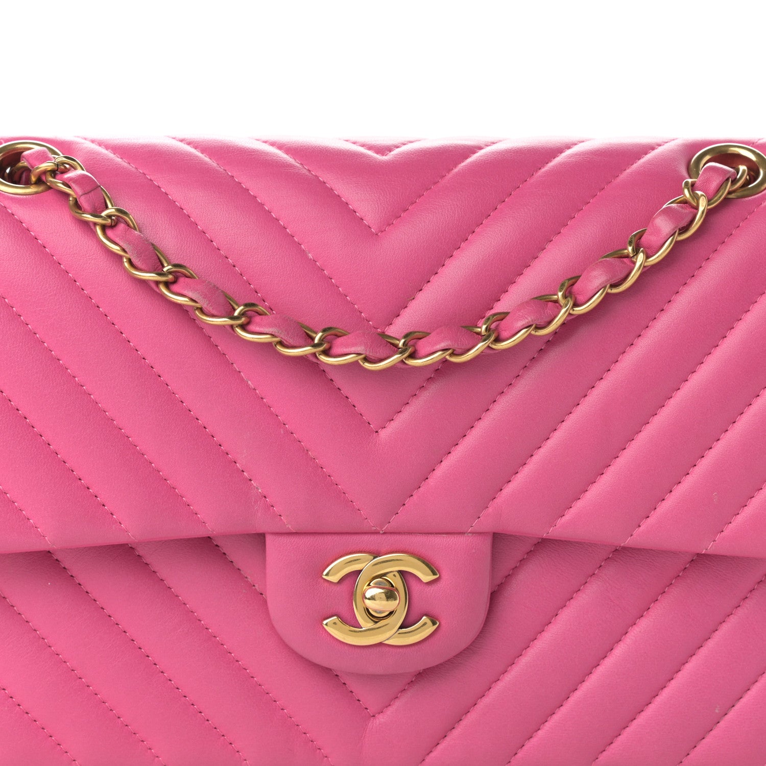 Chanel Lambskin Chevron Quilted Medium Double Flap Pink 8 of 24