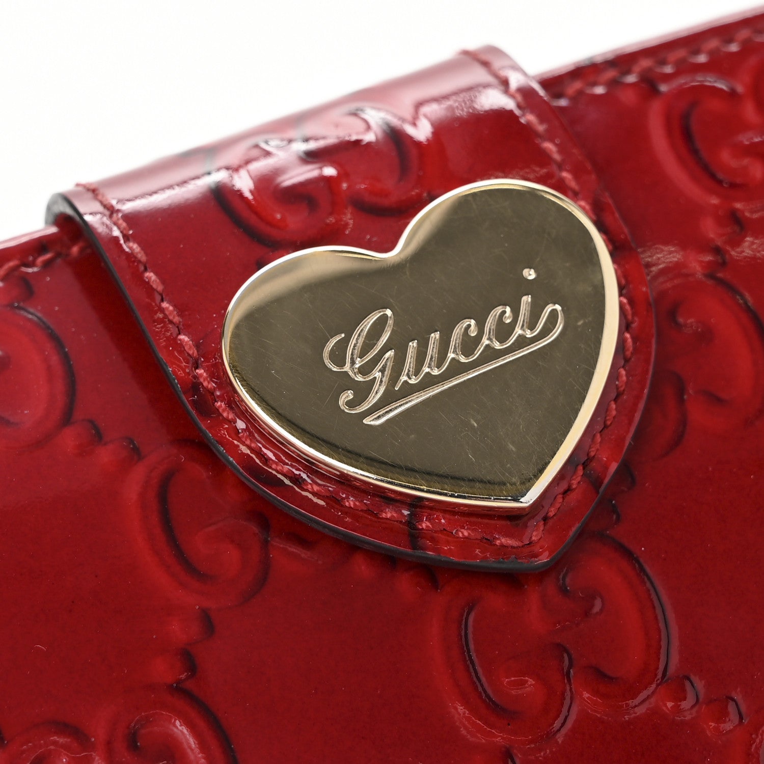 Gucci Patent Guccissima Heart Continental Wallet Red 9 of 11