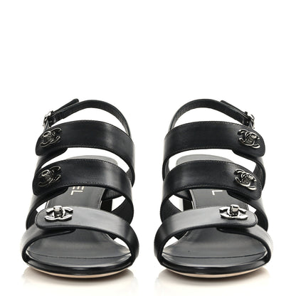 Chanel Calfskin CC Turnlock Sandals 40 Black 2 of 9