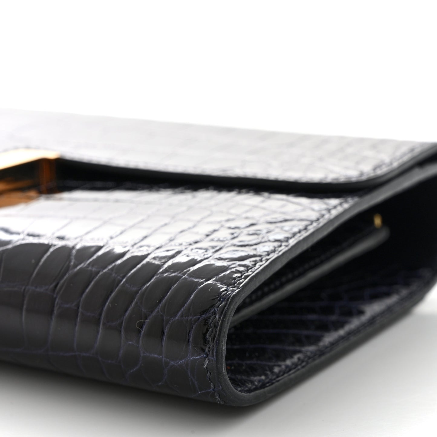 Shiny Alligator Constance Long Wallet Bleu Marine