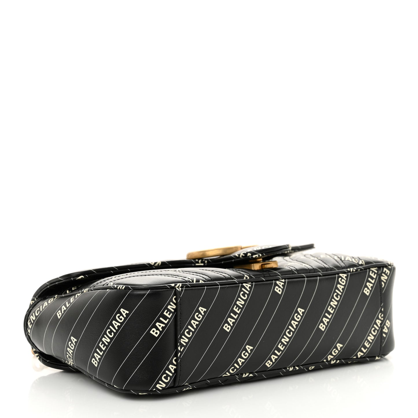 X BALENCIAGA Calfskin Matelasse Logo Print Small GG Marmont Shoulder Bag Black