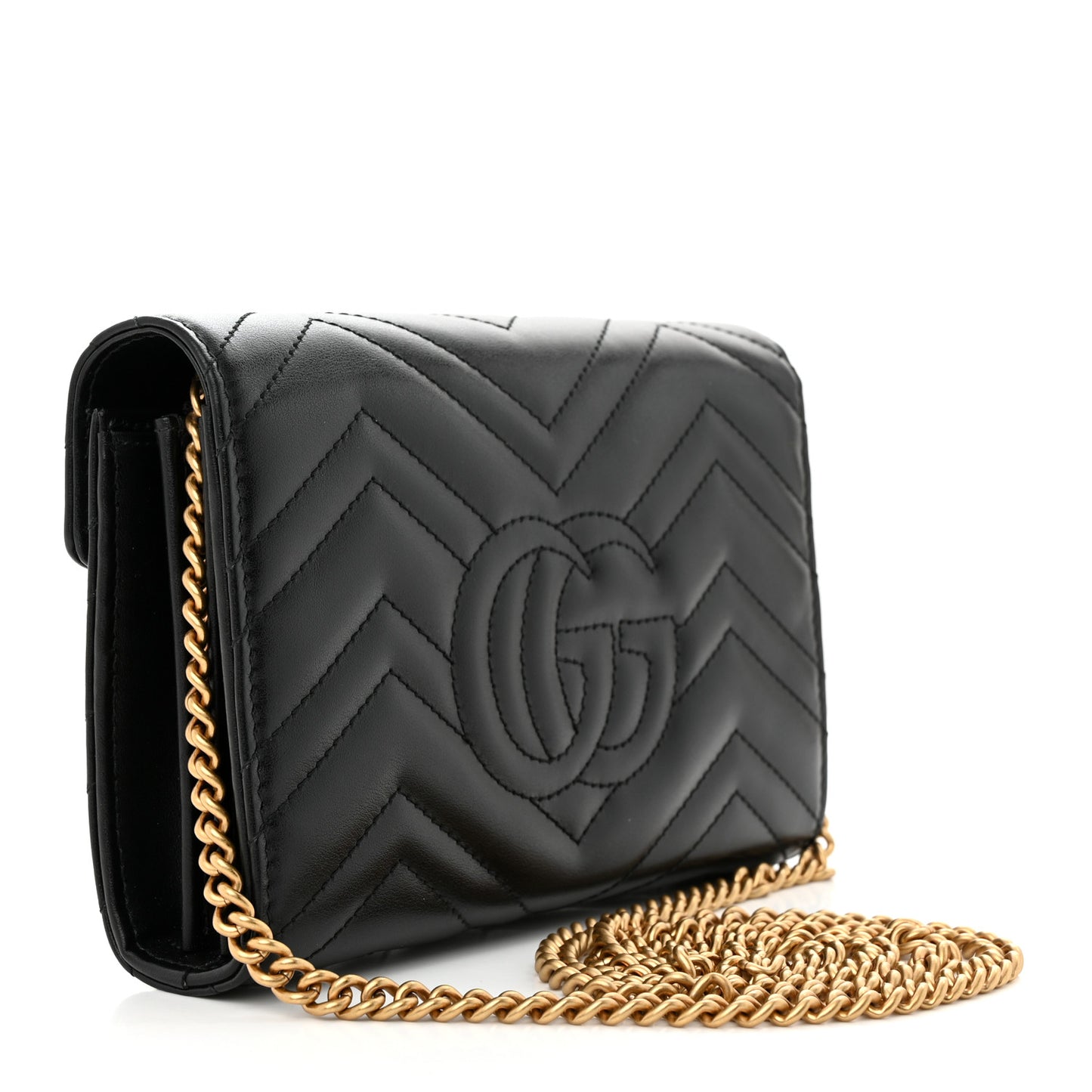 Calfskin Matelasse GG Marmont Chain Wallet Black
