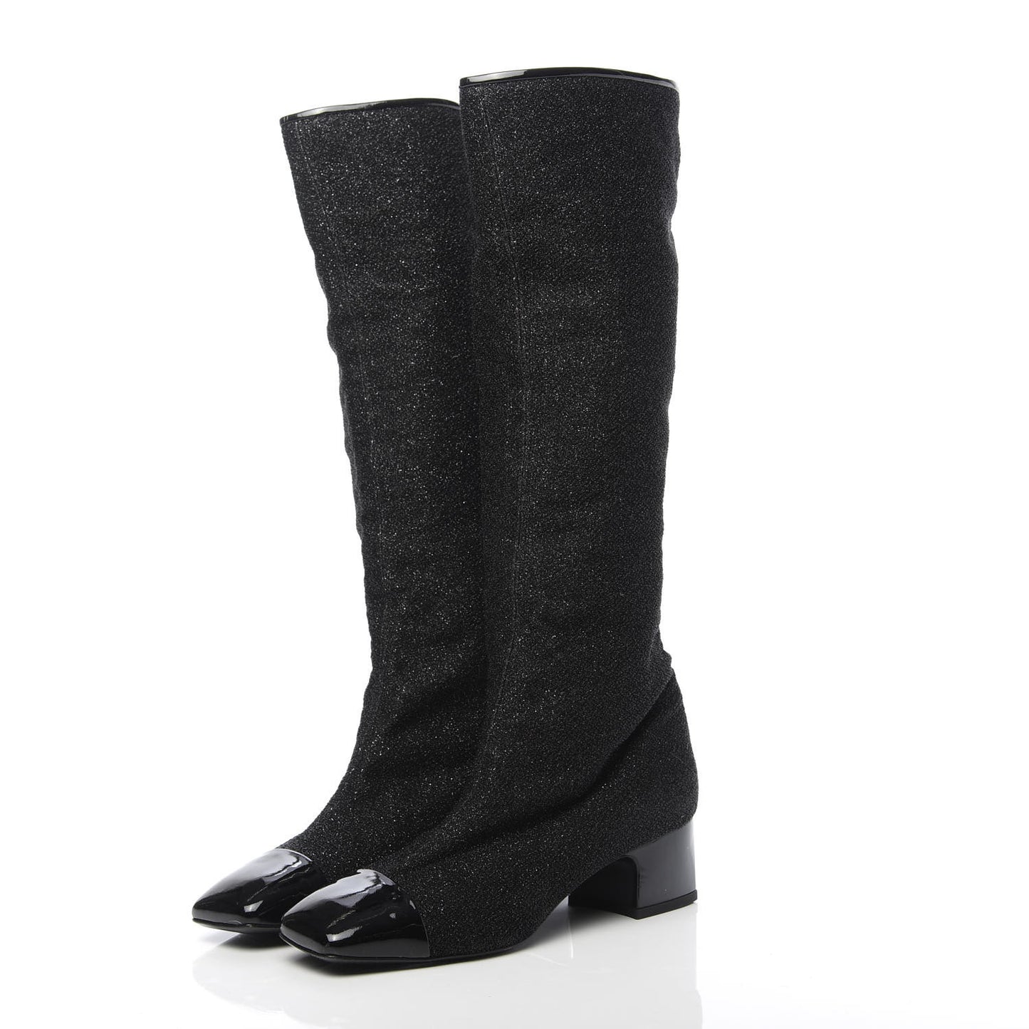 Glitter Patent Cap Toe High Boots 37 Black