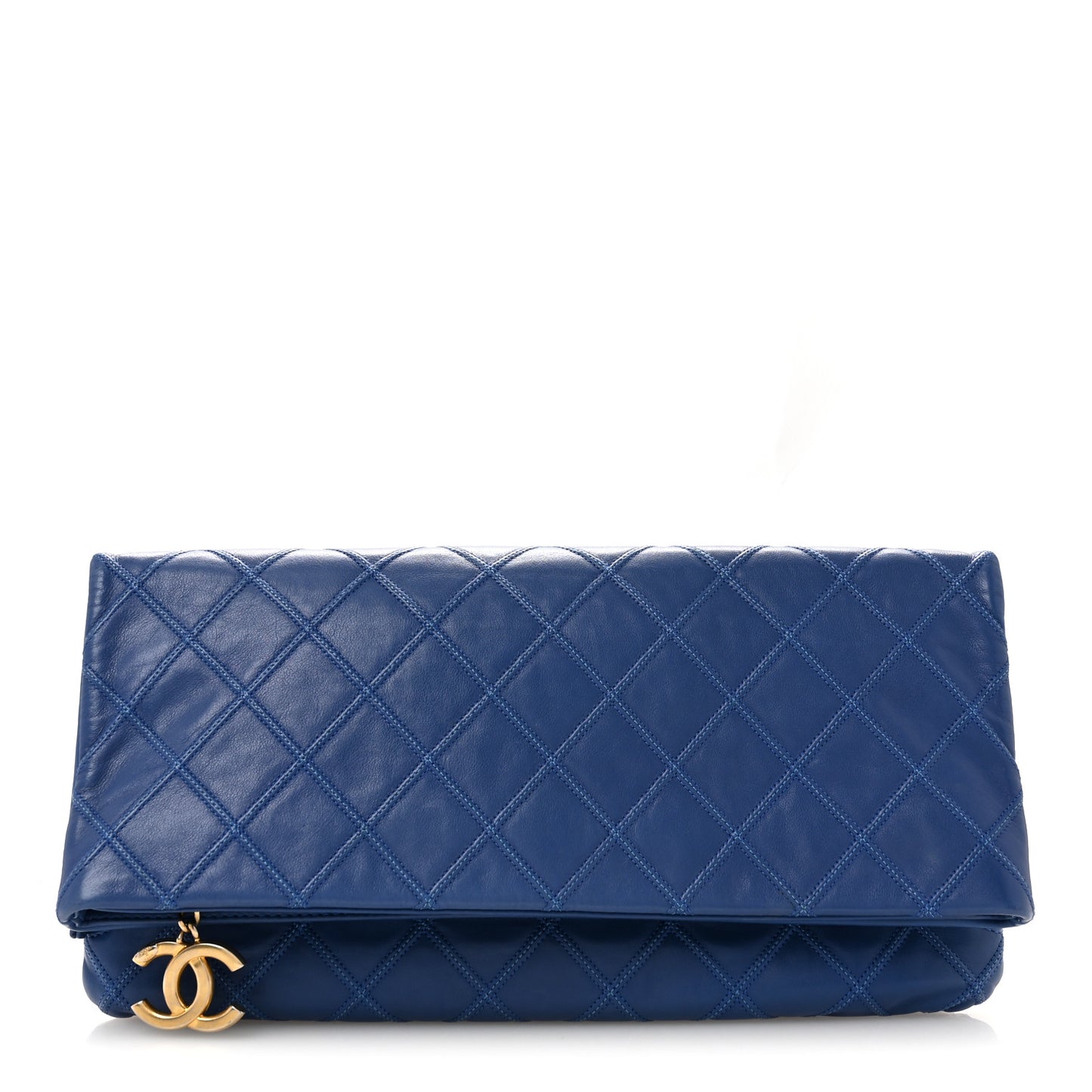 Calfskin Stitched Thin City Clutch Blue