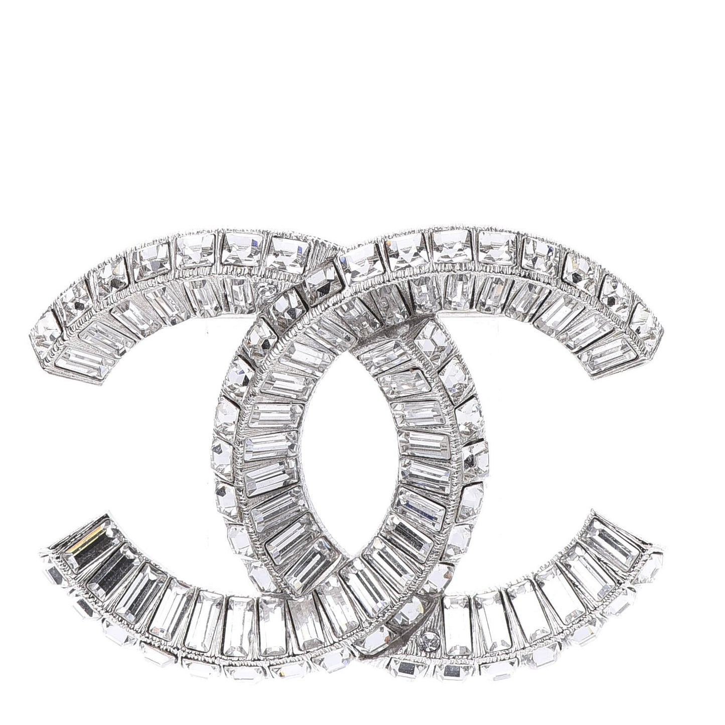 Baguette Crystal CC Brooch Silver