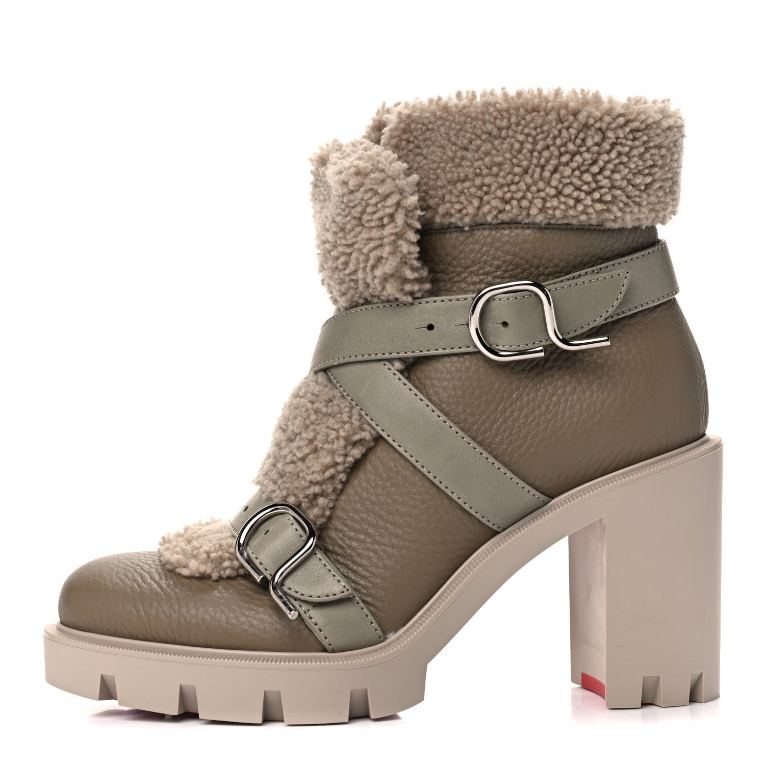 Christian Louboutin Calfskin Shearling Pole Chic 70 Booties 38 Champignon 1 of 9