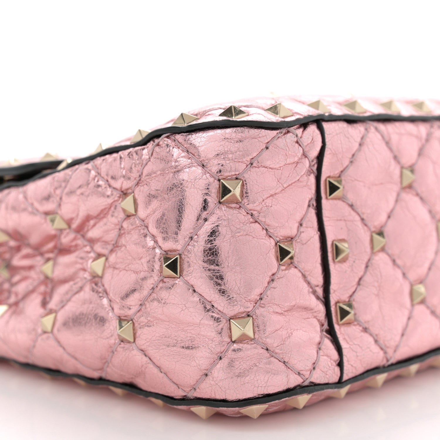 Valentino Garavani Metallic Wrinkled Lambskin Medium Rockstud Spike Shoulder Bag Lipstick 8 of 10
