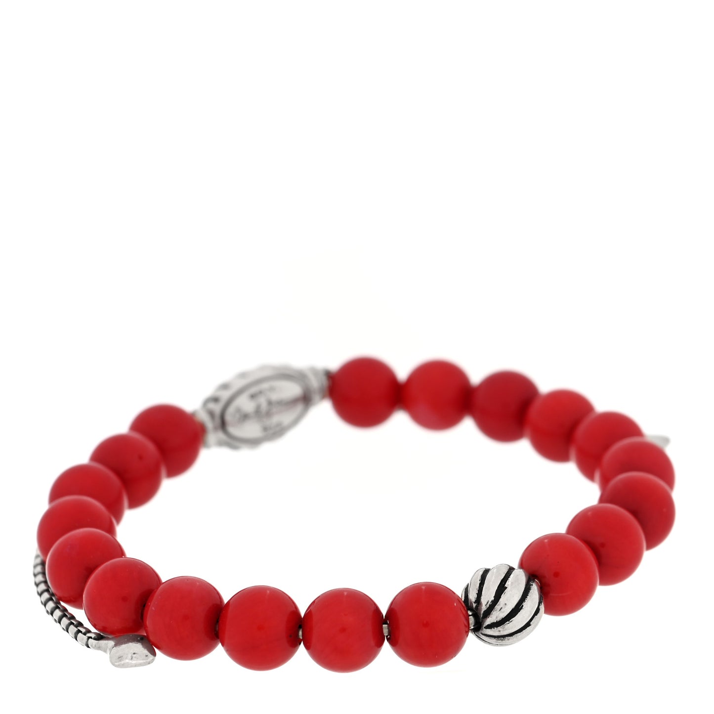 Sterling Silver Coral 8mm Spiritual Beads Adjustable Bracelet