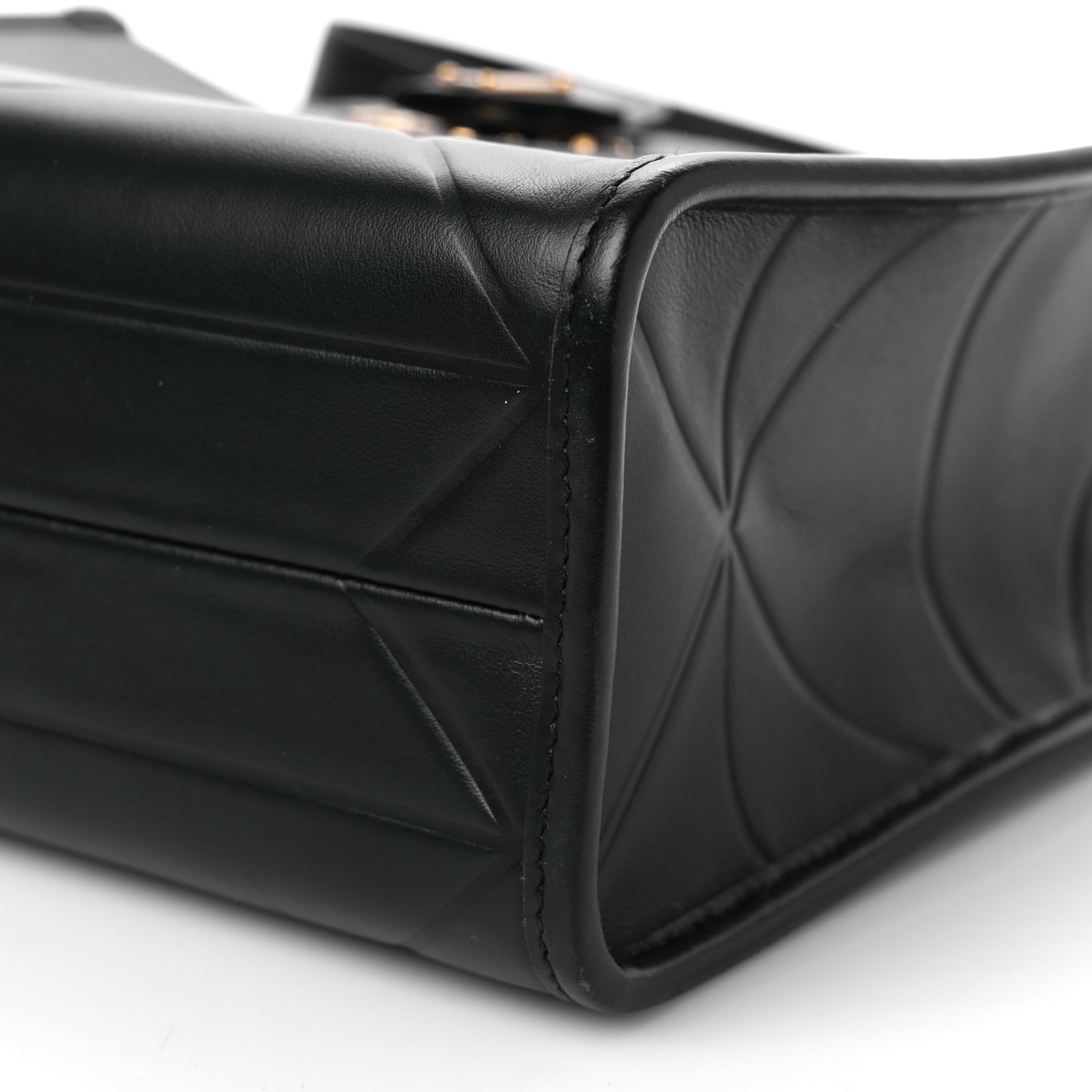 Soft Calfskin Triangolo Symbole Embossed Small Tote Black