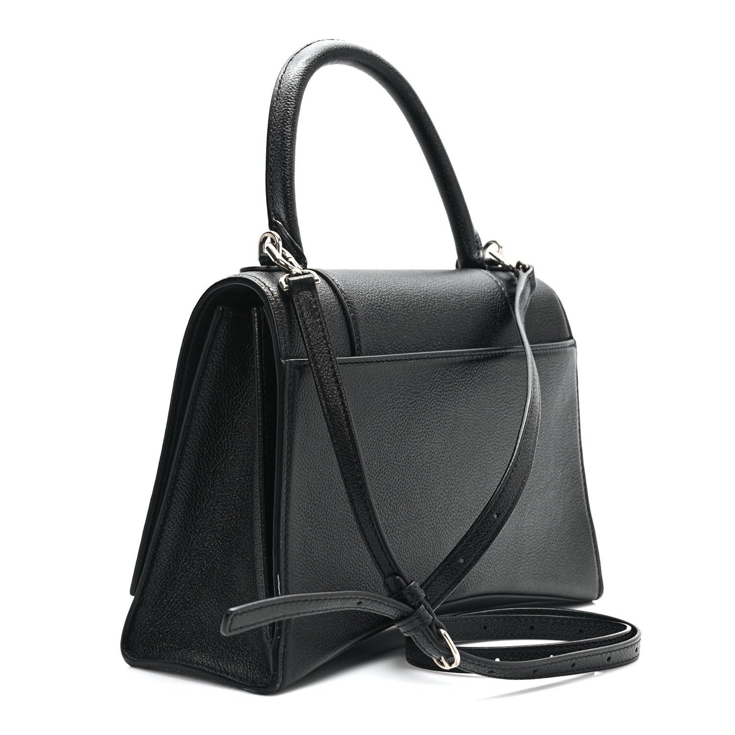 Grained Calfskin Medium Hourglass Top Handle Bag Black
