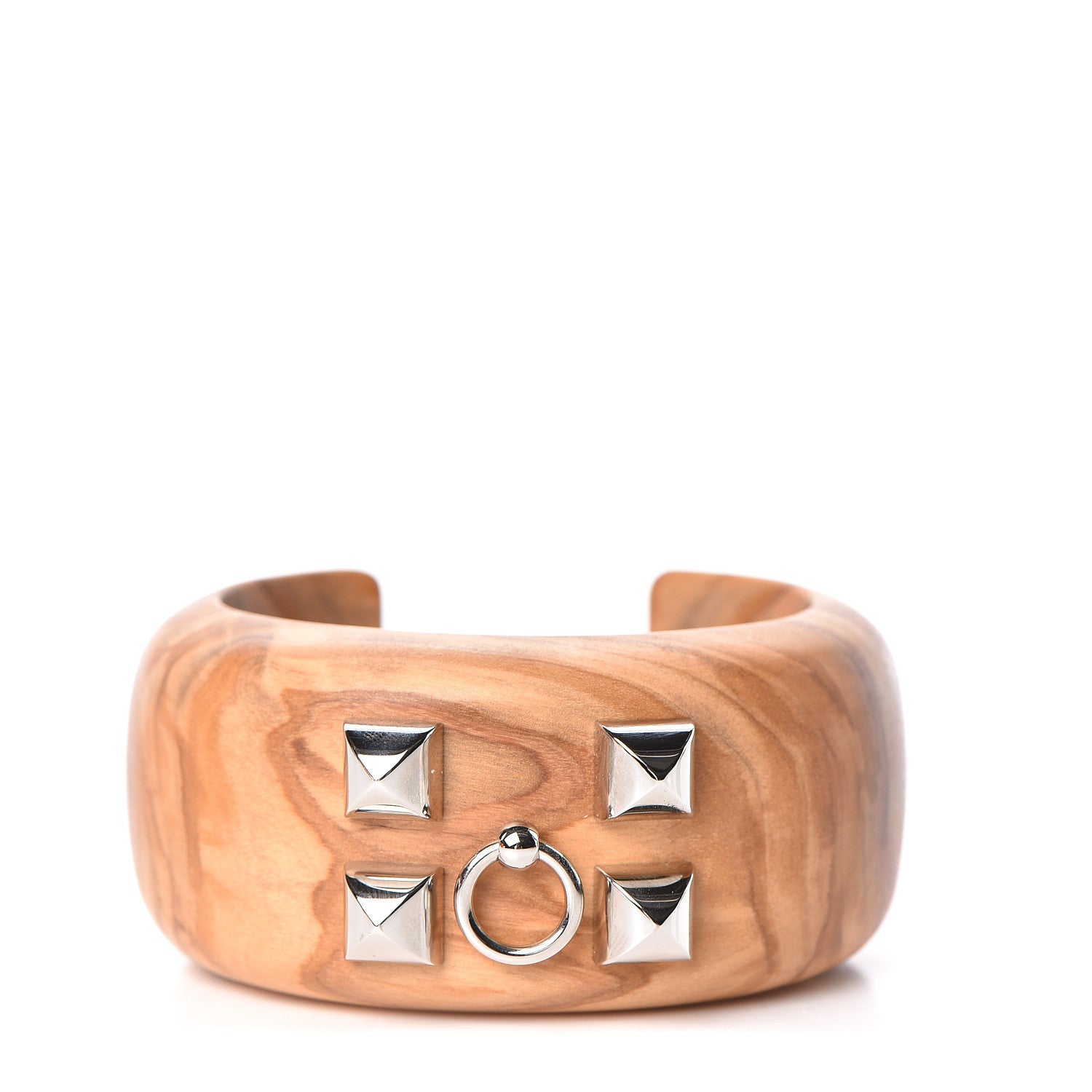 Hermes Olive Wood Medor Cuff Bracelet M 1 of 6