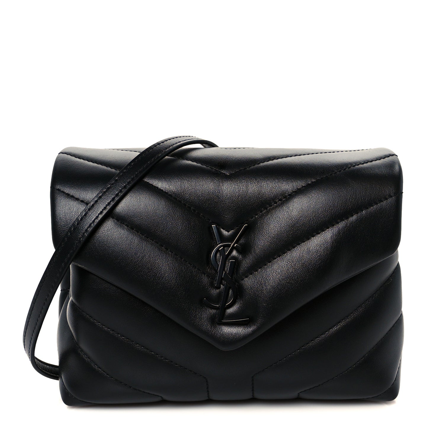 Calfskin Y Quilted Monogram Monochrome Toy Loulou Crossbody Bag Black