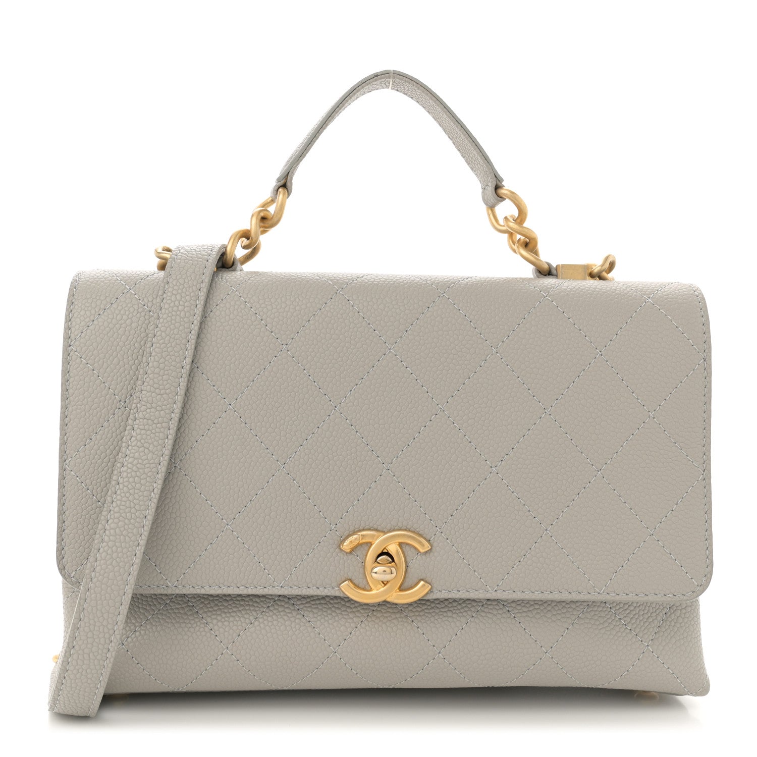 Chanel Grained Calfskin Small Stitched Flap Grey 1 of 15