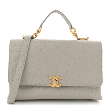 Chanel Grained Calfskin Small Stitched Flap Grey 1 of 15