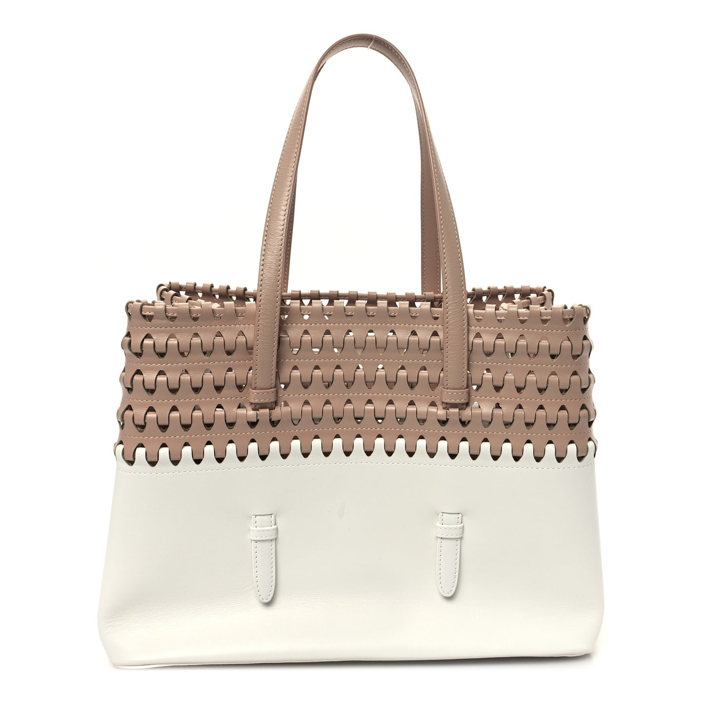 Calfskin Laser Cut Tote Nude White