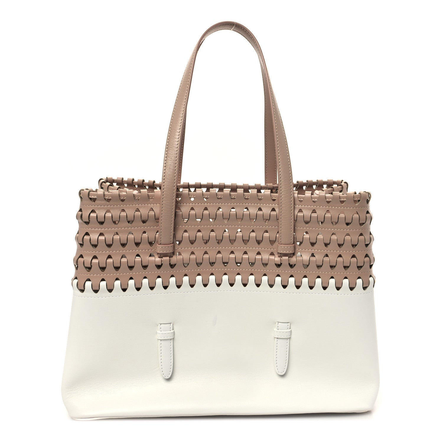 Alaia Calfskin Laser Cut Tote Nude White 1 of 11