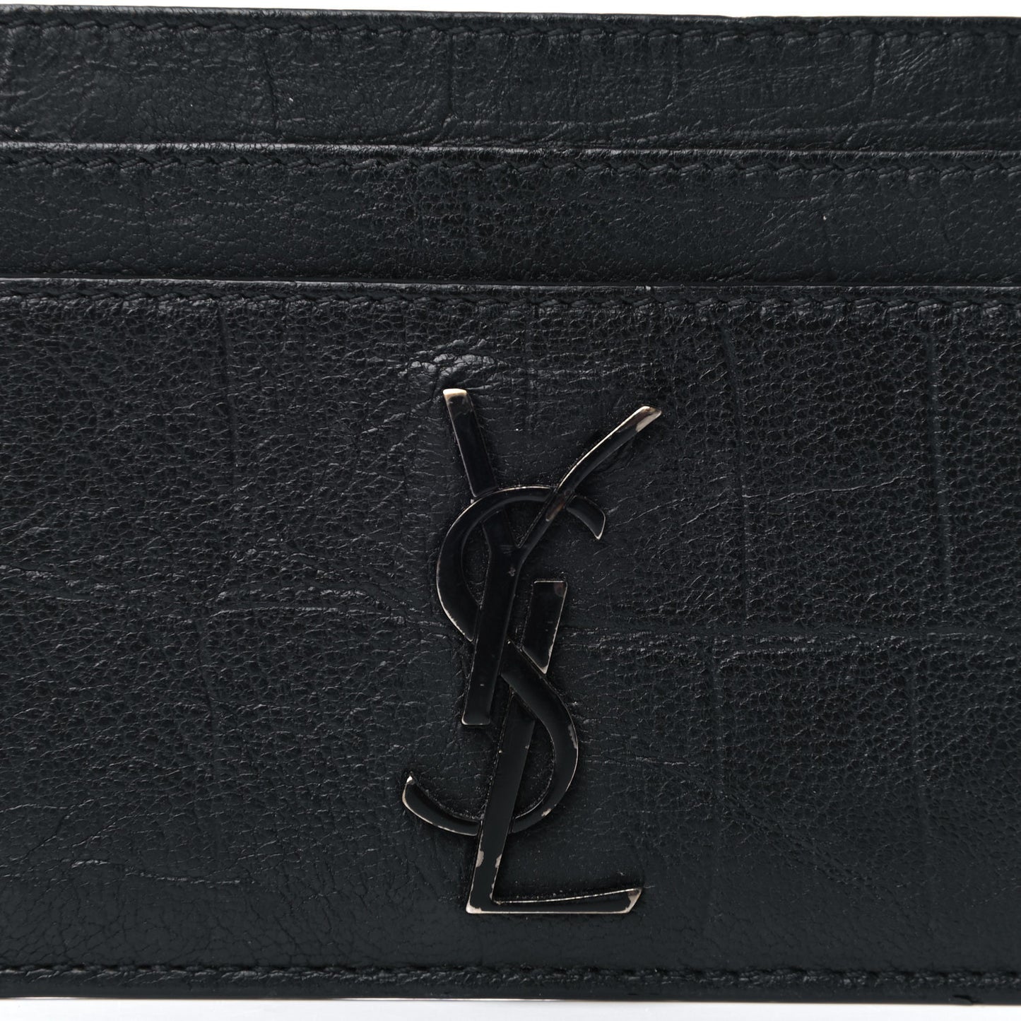 Calfskin Crocodile Embossed Monogram Credit Card Case Black