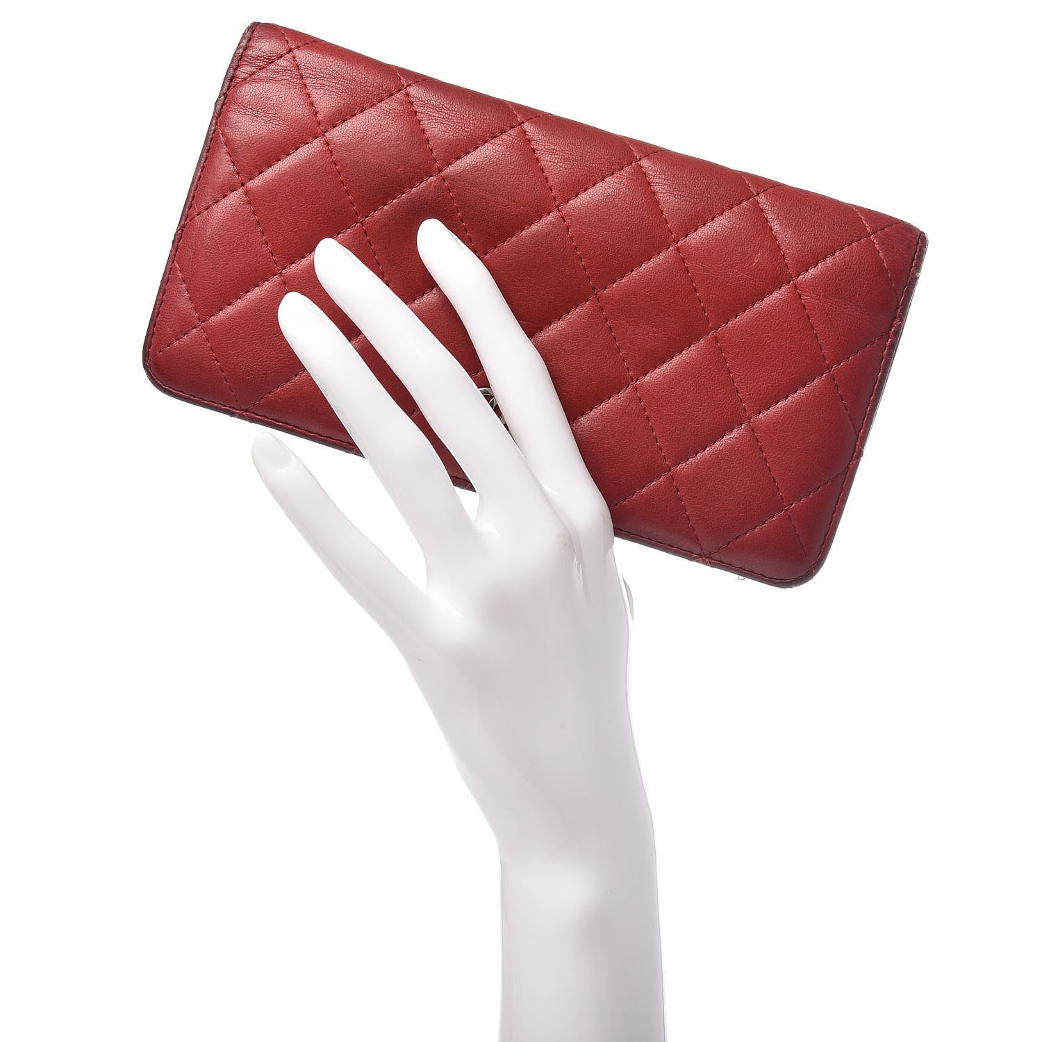 Chanel Lambskin Quilted Yen Wallet Red 2 of 17