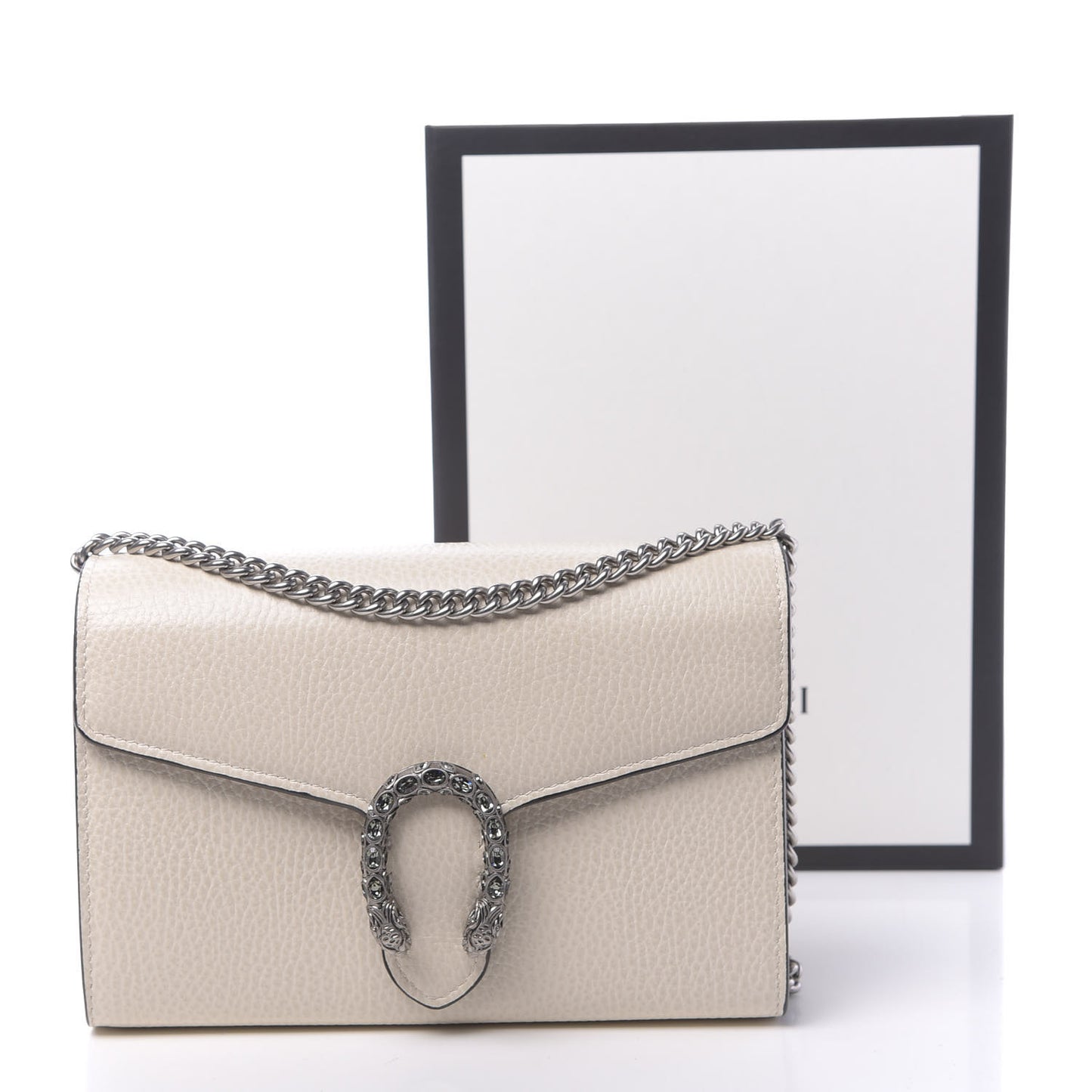Dollar Calfskin Mini Dionysus Chain Wallet Mystic White