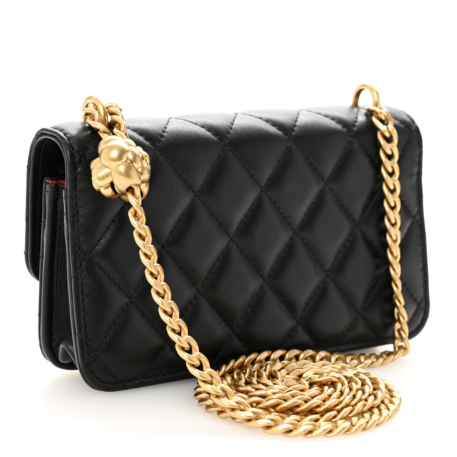 Chanel Lambskin Quilted Sweet Camellia Flap Phone Holder With Chain Black 3 of 12