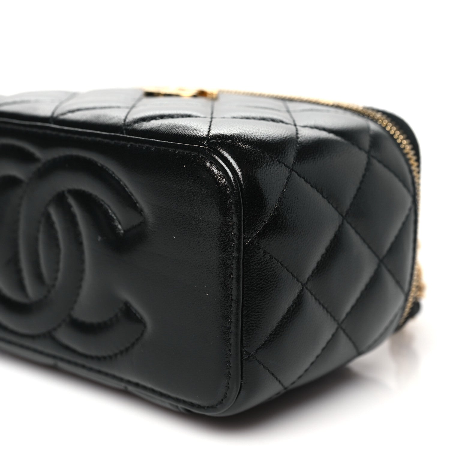 Chanel Lambskin Quilted Golden Links Top Handle Vanity Case With Chain Black 10 of 10