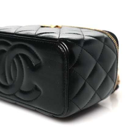 Chanel Lambskin Quilted Golden Links Top Handle Vanity Case With Chain Black 10 of 10
