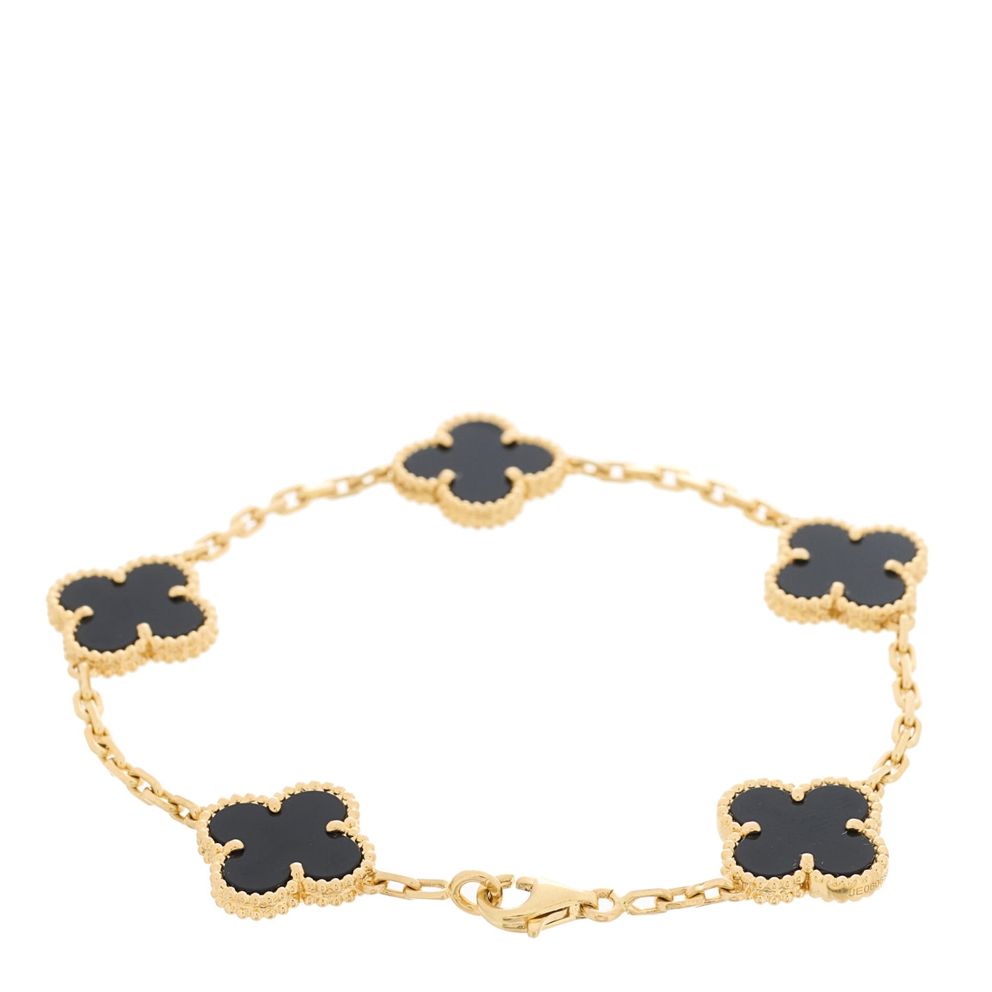 18K Yellow Gold Black Onyx 5 Motifs Vintage Alhambra Bracelet