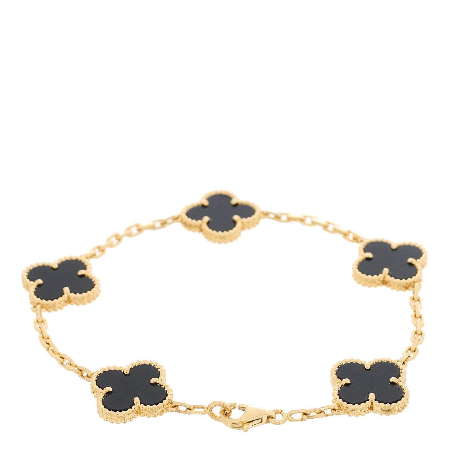 Van Cleef & Arpels 18K Yellow Gold Black Onyx 5 Motifs Vintage Alhambra Bracelet 2 of 4