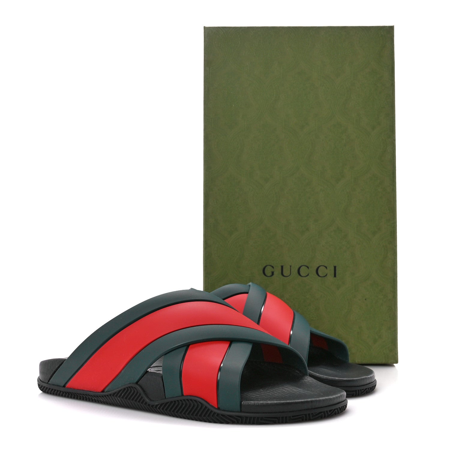 Gucci Rubber Web Womens Criss Cross Slide Sandals 41 Green Red 10 of 10