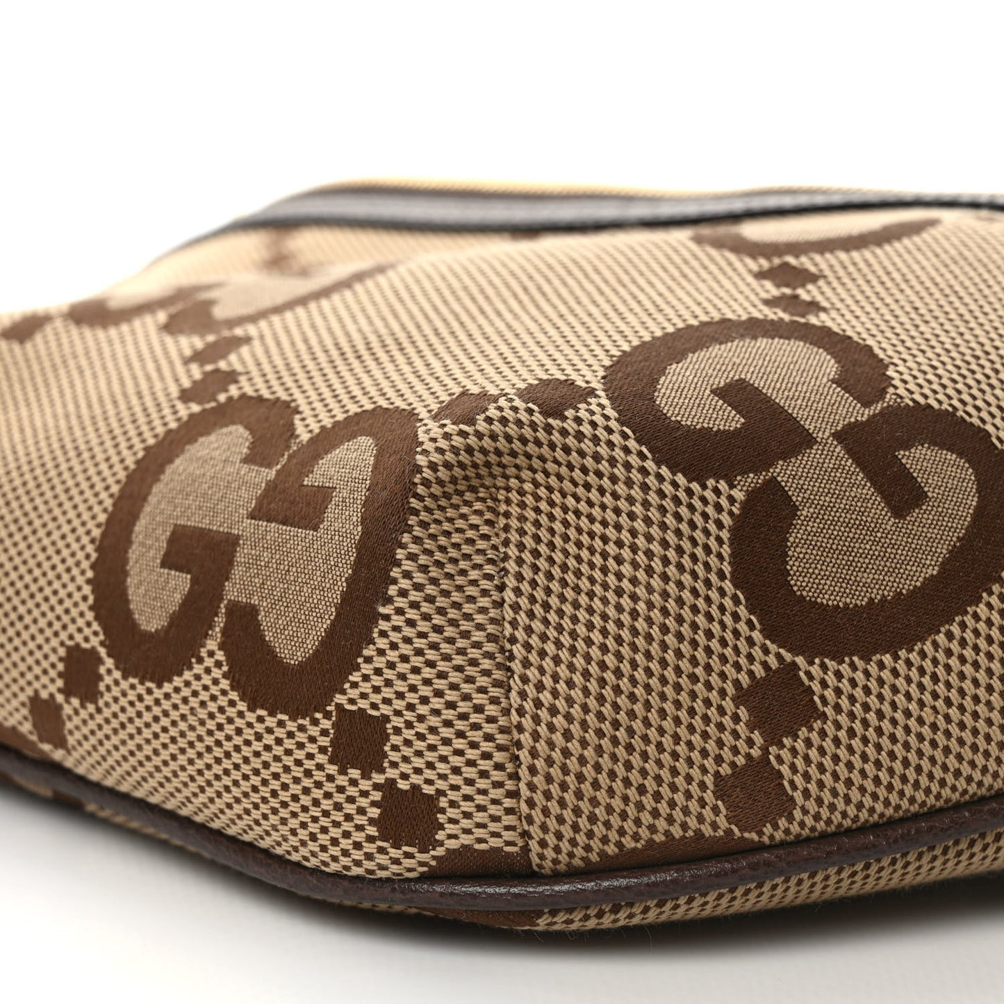 Monogram Jumbo GG Textured Dollar Calfskin Web Belt Bag Camel Ebony New Acero